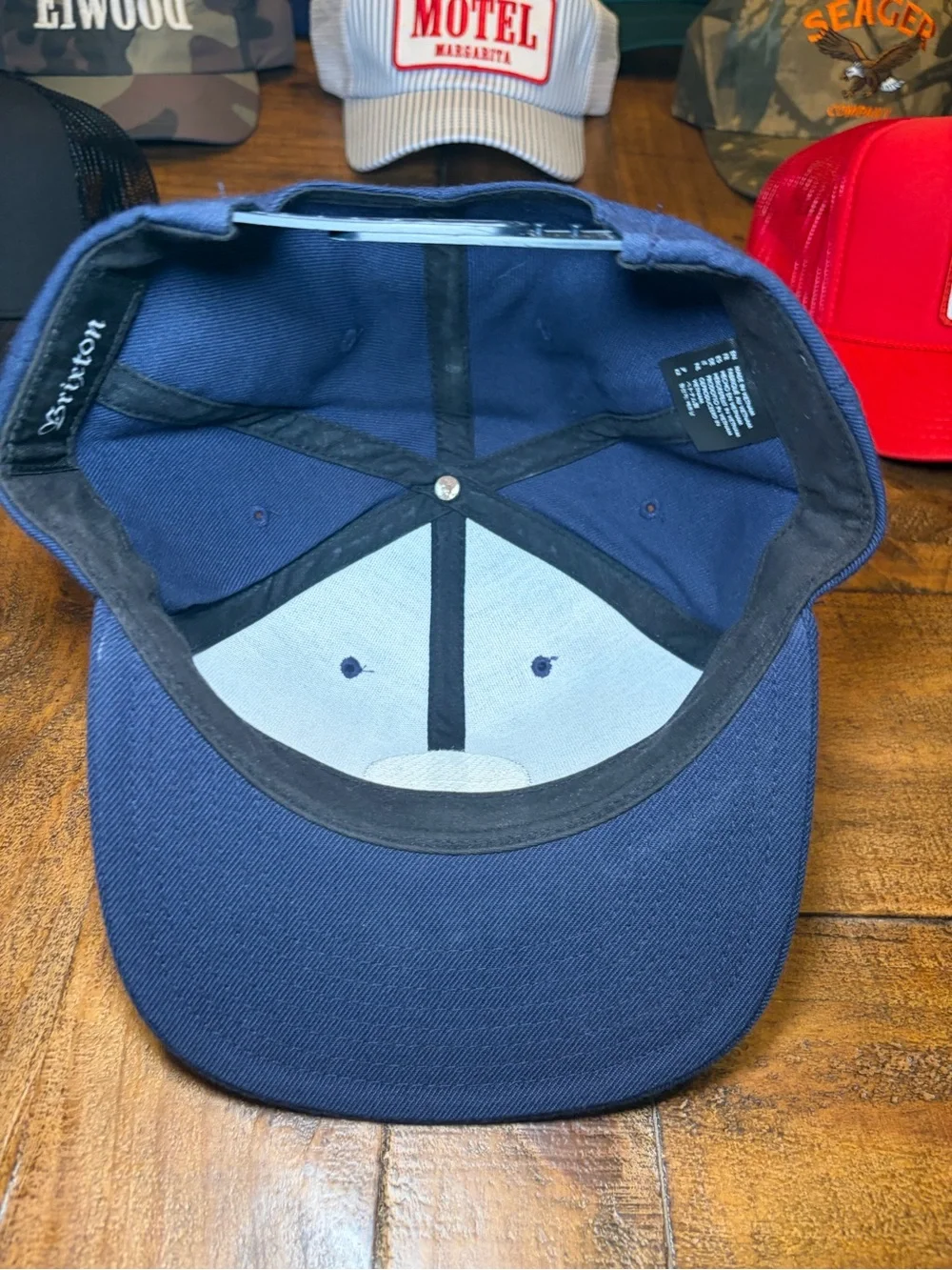 Brixton Blue Snapback with Orange Circle Logo